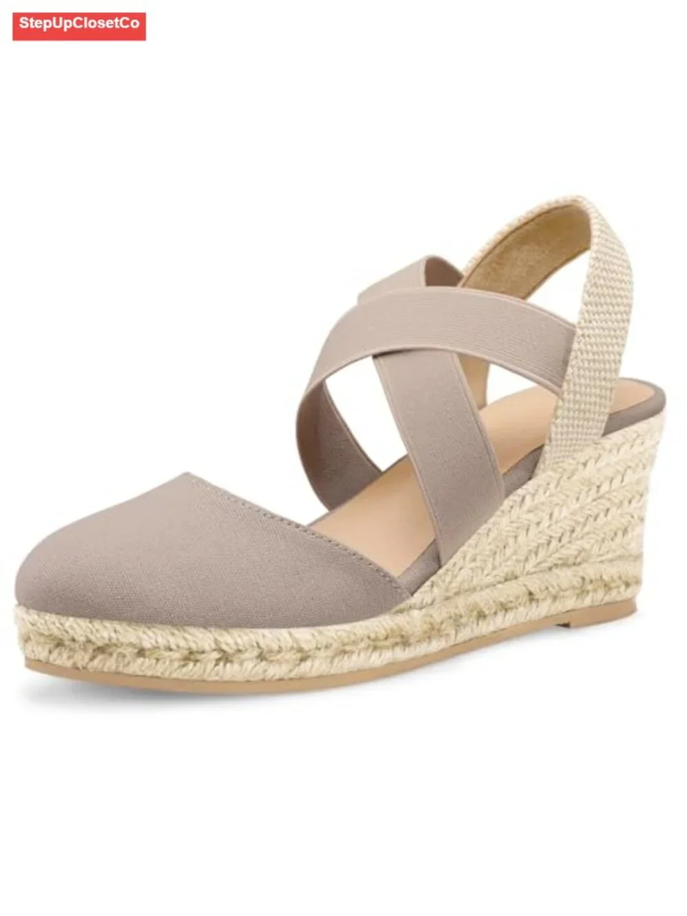 Women's Closed Toe Crisscross Elastic Ankle Strap Platform Espadrille Wedge